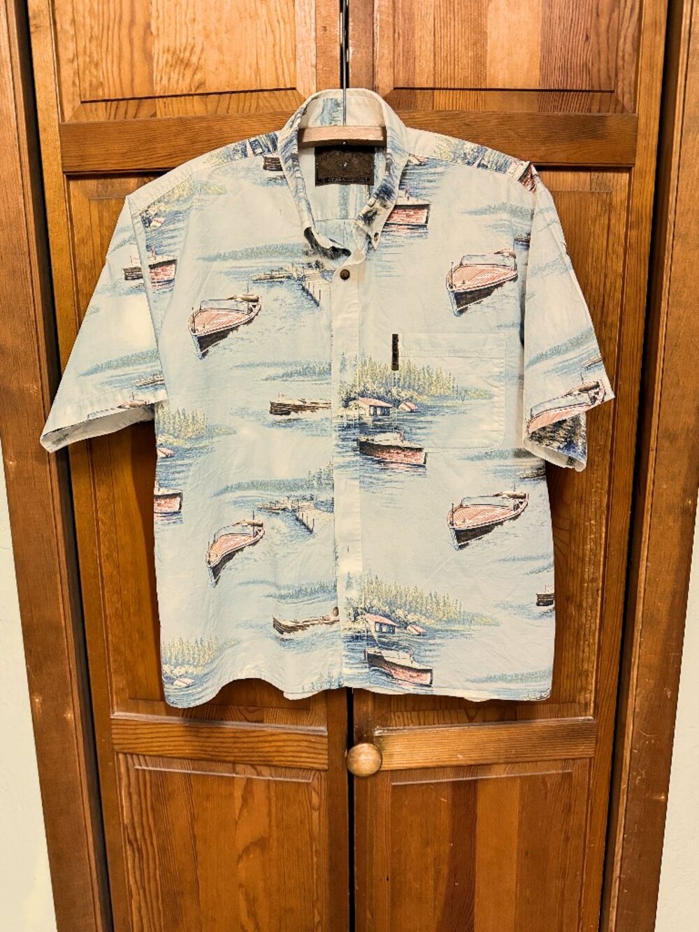 Men's White Nautical Print Short-Sleeve Button-Down Shirt